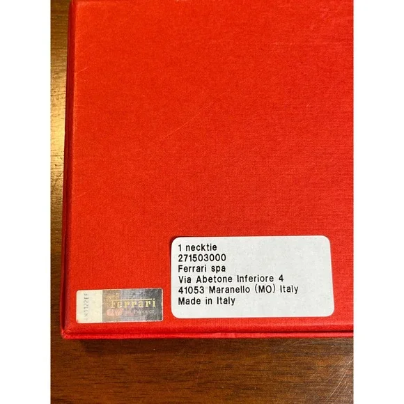 Ferrari 100% Silk Necktie Red All Over Logo Print Made in Italy w Box - Picture 7 of 8